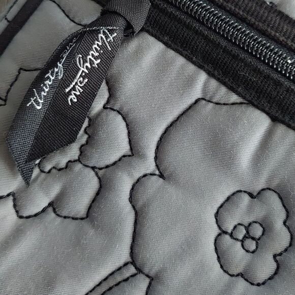 Thirty One Gray Quilted Poppy Double Zip Cosmetic Bag Organizer Travel Tote - Picture 8 of 8